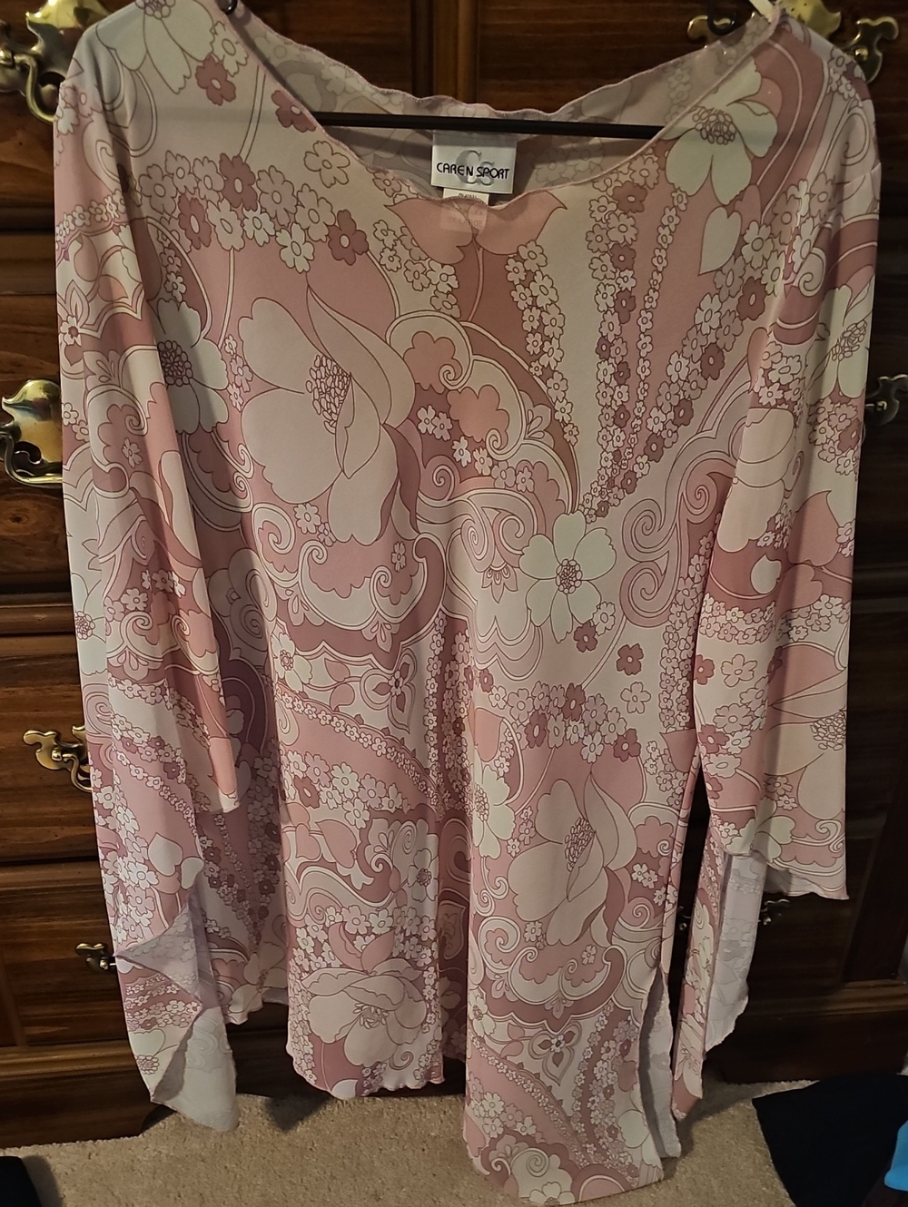 Care N Sport Pink & White Floral Paisley Scoop-Neck Tunic